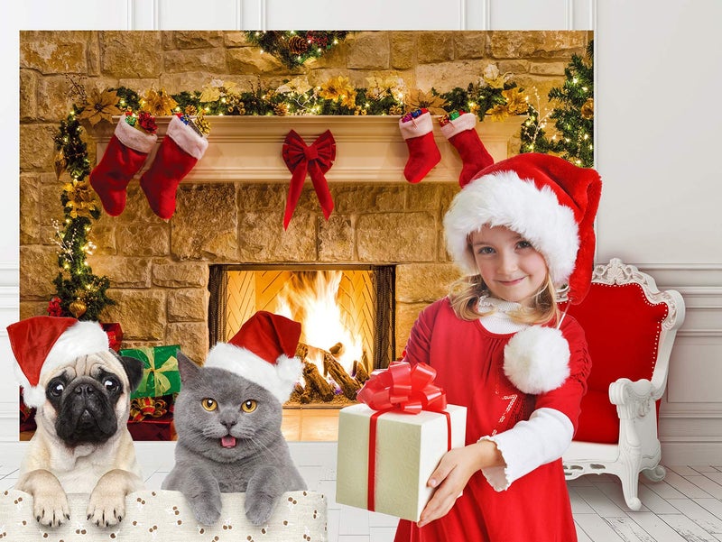 SJOLOON 7x5ft Christmas Photography Backdrops Child Christmas Fireplace Decoration Background for Photo Studio (11209) - Image 2